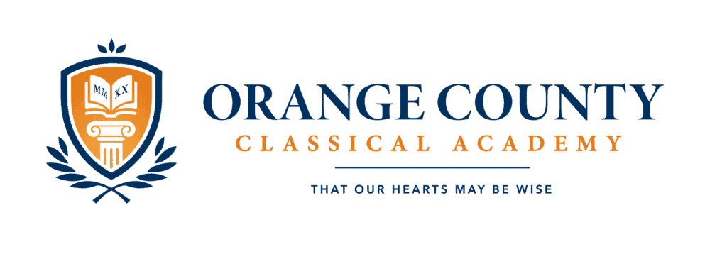 Orange County Classical Academy emblem featuring shield and book design.